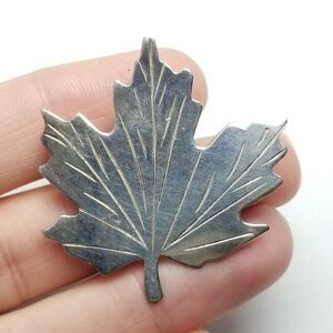 Vintage Sterling Silver Maple Leaf Shape Brooch, Unisex Lapel Pin, Polished